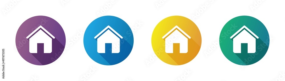 Home icon with shadow icon set. Flat style houses symbols for apps and websites. Main page button. Home icon with shadow icon set. Flat style houses symbols for apps and websites. Main page button.