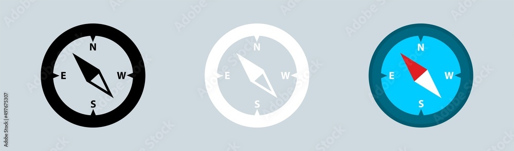 Compass simple icon set. Vector black and white compass symbol set. Compass simple icon set. Vector black and white compass symbol set.