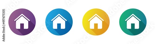 Home icon with shadow icon set. Flat style houses symbols for apps and websites. Main page button.