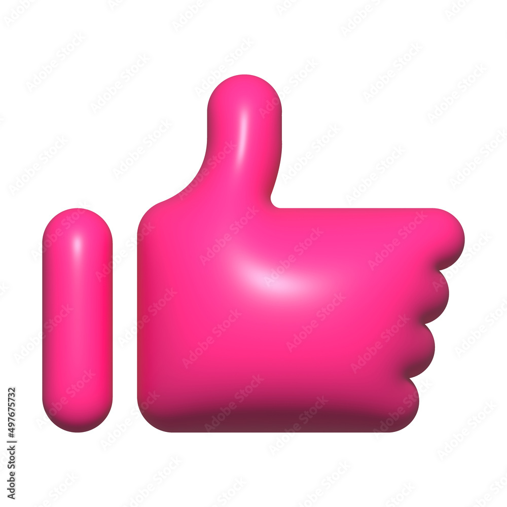 3D like icon pink, hand thumb up for button 3D like icon pink, hand thumb up for button