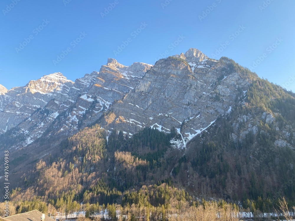 The alpine mountain range Glärnisch in the Swiss massif of Glarus alps