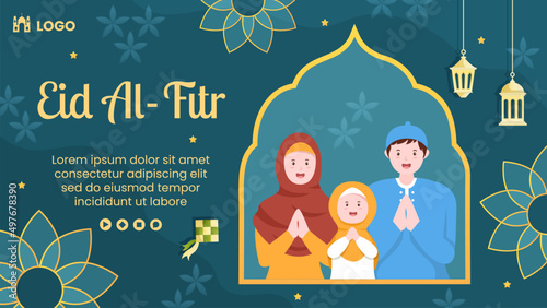 Happy Eid Al-Fitr Mubarak Template Flat Design Illustration Editable of Square Background for Social Media, Poster or Greeting Card