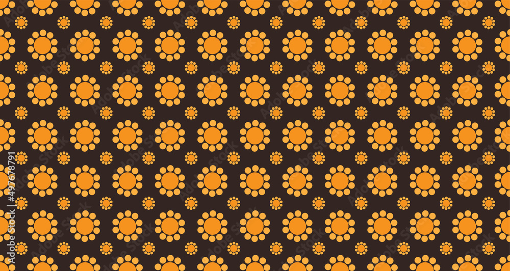 Rows of Orange Flowers - Vintage Style Texture, Seamless Floral Pattern Background, Design Element in Editable Vector Format