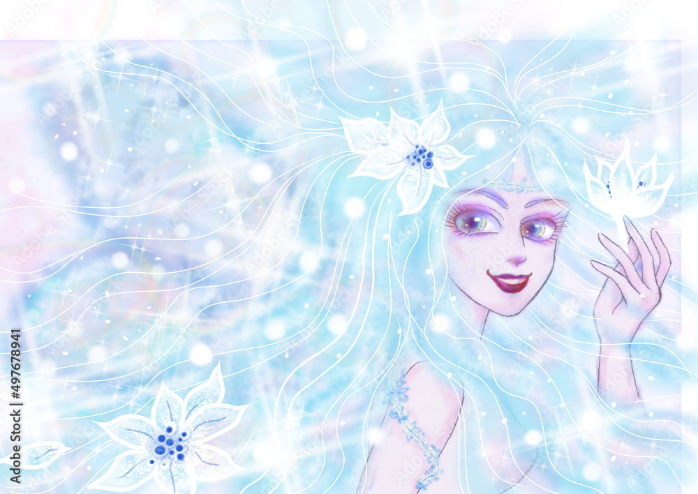 輝く白い花の妖精は、フラワーリキュールを飲みながらパーティーを楽しんでいます