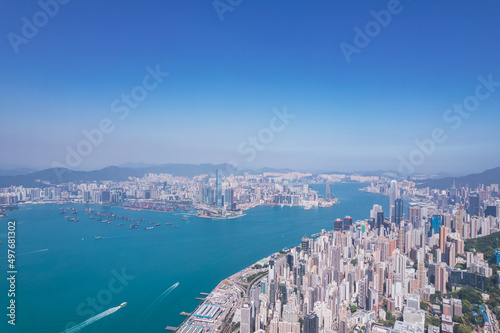 Epic aerial view of the Victoria Harbour, viewing from west © gormakuma