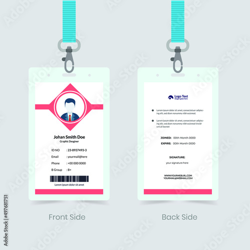 Corporate Employee ID Card Design. Luxury, Modern, Elegant, Professional Minimalist Identity Card. Employee ID Card Template. Elements of Stationery. Vector illustration 