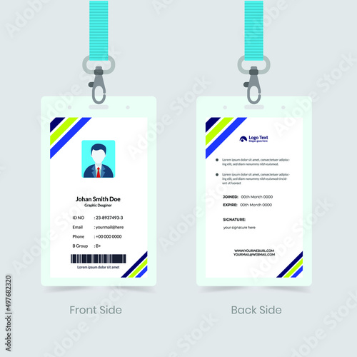 Corporate Employee ID Card Design. Luxury, Modern, Elegant, Professional Minimalist Identity Card. Employee ID Card Template. Elements of Stationery. Vector illustration 