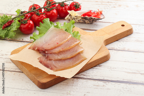 Sliced salted marlin fish carpaccio