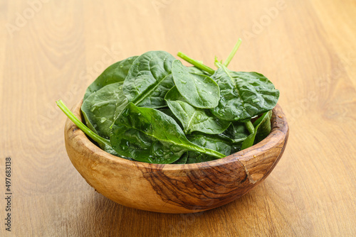 Fresh green spinach leaves in the bowl