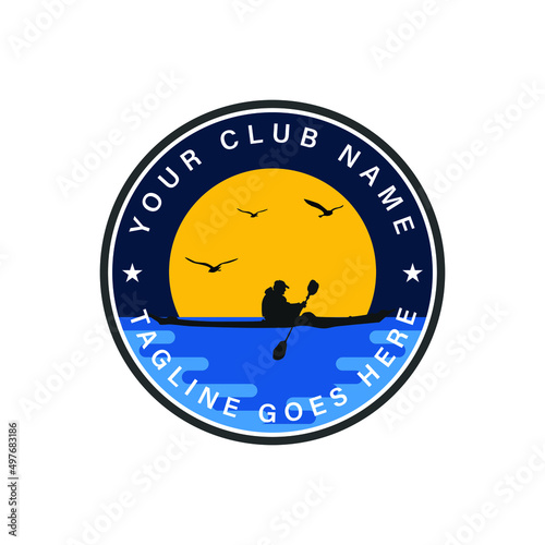 Kayak boat paddle pedal, the silhouette of river stream kayaker logo design