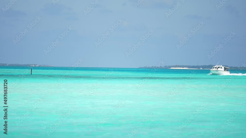 Boat crossing in the blue sea, ship sailing to the crystal clear ocean water, Carribean. 4k Boat crossing in the blue sea, ship sailing to the crystal clear ocean water, Carribean. 4k