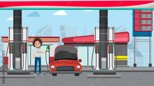 Gas station cartoon scene
