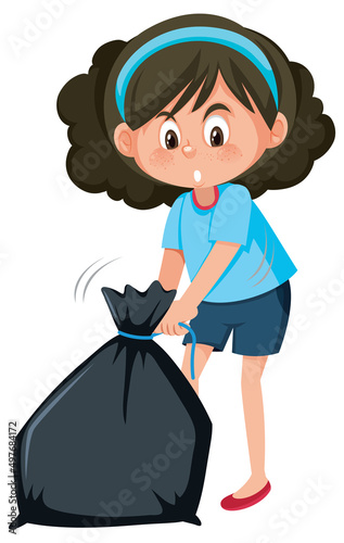 Isolated girl with trash bag