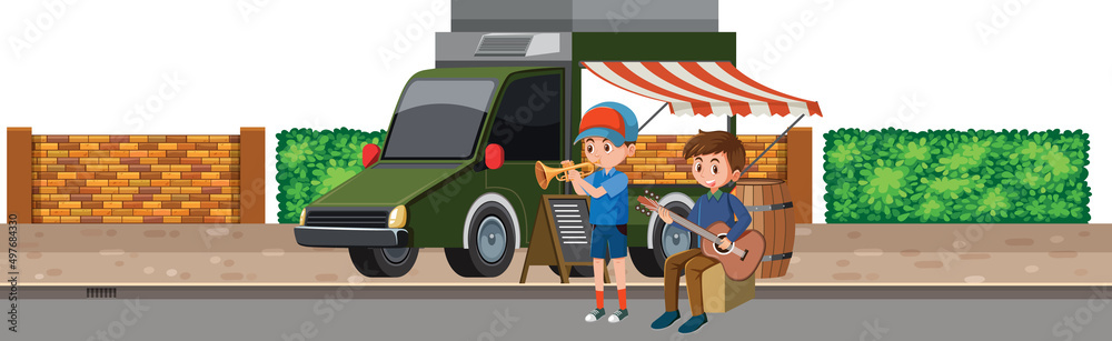 Two musicians performing on the street Two musicians performing on the street