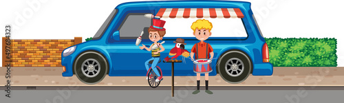 Musician playing drum on the road