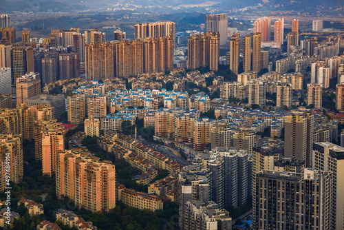 Overhead view of urban residential buildings and villas in Nanning, Guangxi, China © Steve