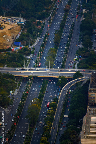 City road overpass in Nanning, Guangxi, China, viewed from above