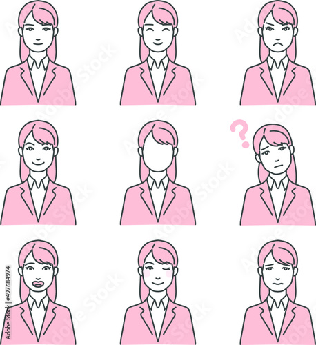 会社員のスーツの女性表情セット2色