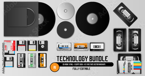 Technology Bundle / Ai Illustrator / VHS/ K7 Tape /  CD-ROM/ Vynil / Floppy Disk