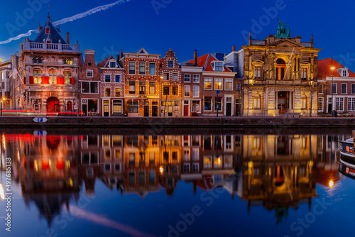City Center of Haarlem, Netherlands at blue hour
