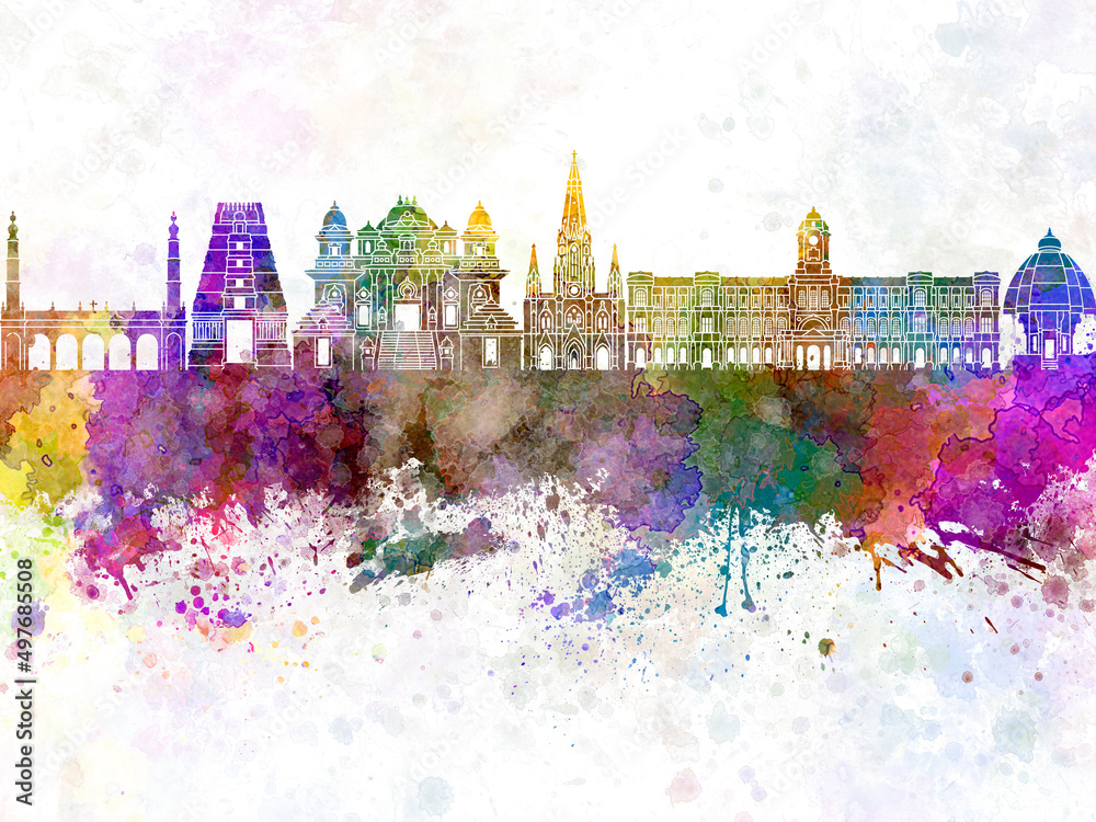 Chennai skyline in watercolor background