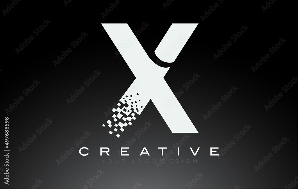Obraz premium X Initial Letter Logo Design with Digital Pixels in Black and White Colors.