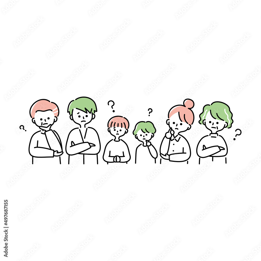 考えている三世代家族の上半身イラスト 考えている三世代家族の上半身イラスト