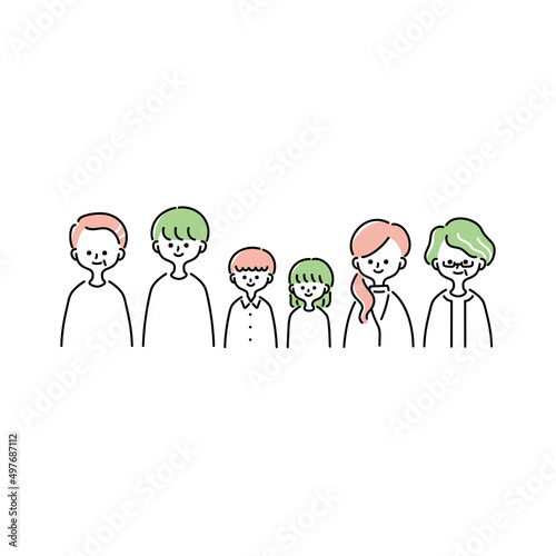 三世代家族の上半身イラスト