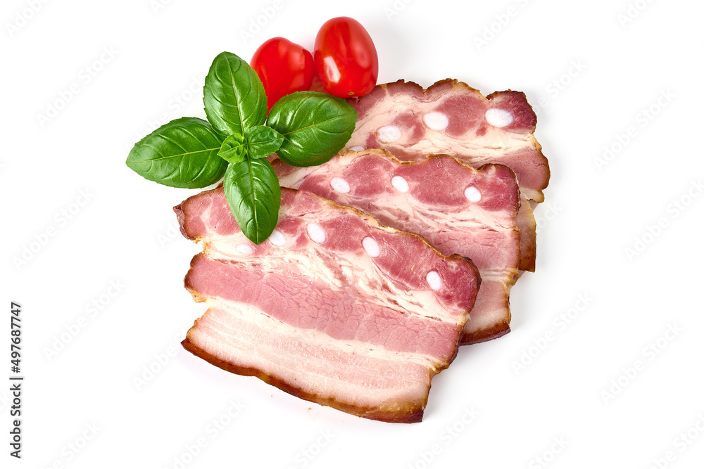 Smoked Pork Loin with slices, isolated on white background. Smoked Pork Loin with slices, isolated on white background.