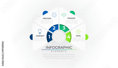 Obraz na płótnie Minimal hexagon idea infographic elements plan concept design vector with icons. Business four option network project template for presentation and report. w salonie