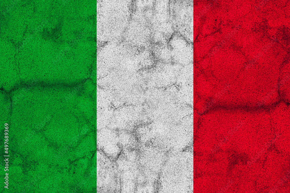 Flag of italy on a cracked old concrete wall surface Flag of italy on a cracked old concrete wall surface