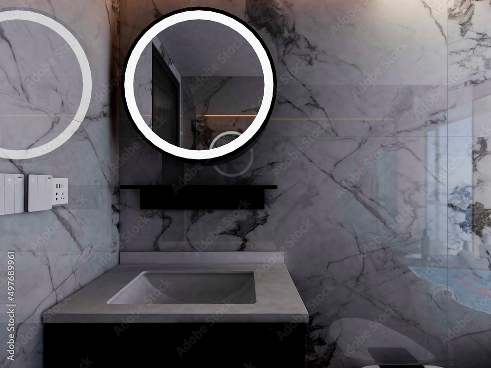 3D rendering,Clean modern residential bathroom and toilet design, which is equipped with washstand, toilet and shower equipment, etc. 3D rendering,Clean modern residential bathroom and toilet design, which is equipped with washstand, toilet and shower equipment, etc.