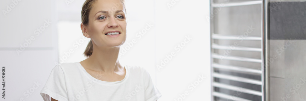 Attractive female start day with smile Attractive female start day with smile