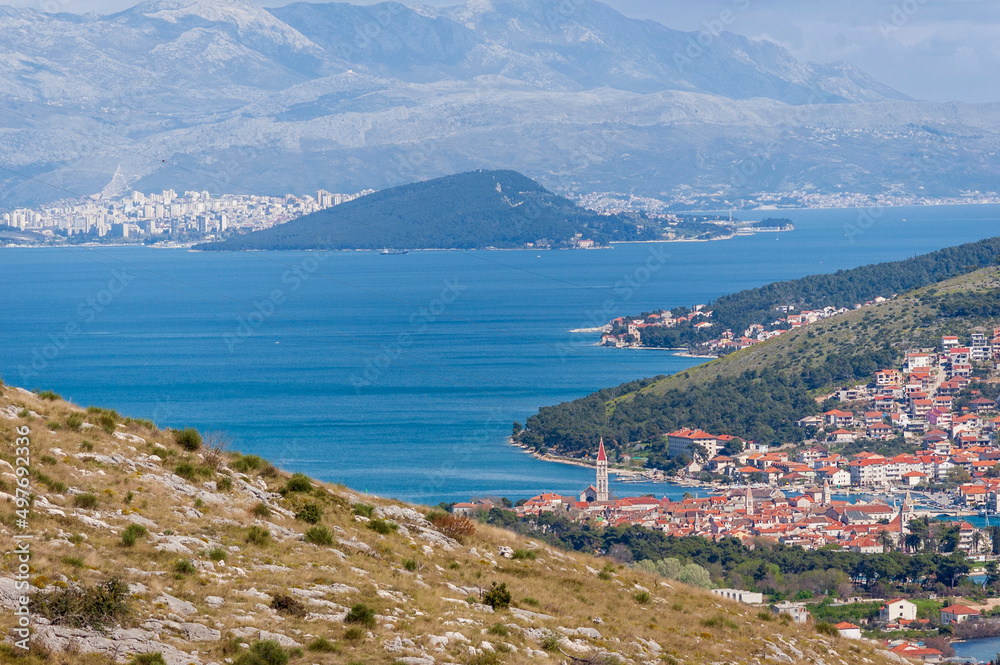 Trogir, Croatia. Panorama of town on the adriatic coast on the background of Split