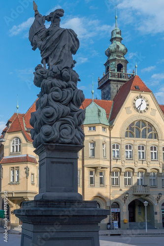 Ptuj. Column with Florian' monument before Town hall