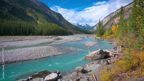 River flowing along the Icefields Pkwy in Banff National Park, Canada