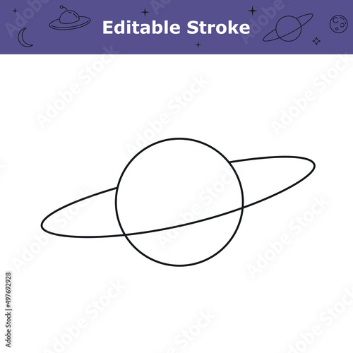 Uranus planet icon with editable stroke. Saturn, solar system planet simple symbol isolated on white background. Planetary object. Astronomy, space theme pictogram