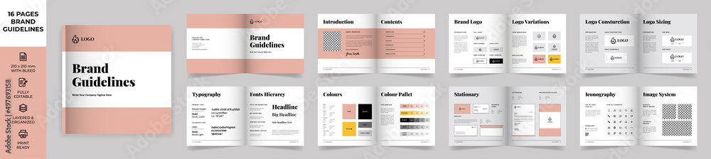 Square Brand Guideline Template, Simple style and modern layout Brand Style, Brand Book, Brand Identity, Brand Manual, Guide Book, Brand Guideline Presentation Square Brand Guideline Template, Simple style and modern layout Brand Style, Brand Book, Brand Identity, Brand Manual, Guide Book, Brand Guideline Presentation