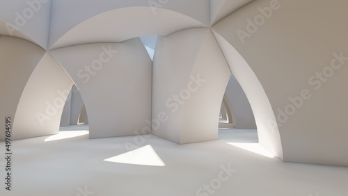 Abstract architecture background white arches in interior 3d render