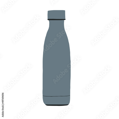 Thermos bottle.Home workout vector illustration with sports equipment. Home activity. Flat vector cartoon illustration isolated on blue background.