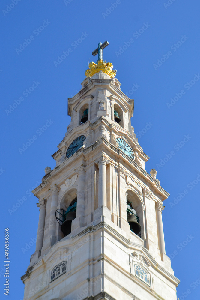 Church tower in Fatima against the blue sky