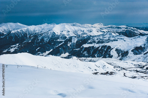 Winter snowy mountains. Caucasus Mountains, Georgia, Gudauri. © irimeiff
