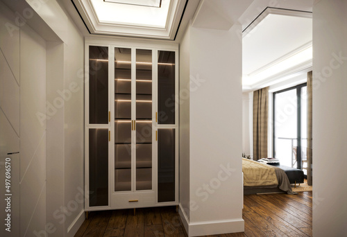 room with door, room with a window, bedroom wardrobe, white wardrobe, 3D render image