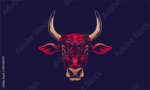 Ox chinese zodiac sign banner. Dark mode background texture with illustration of a ox. Vector illustration and decorative elements.
