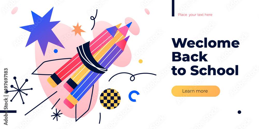 Obraz premium Back to School web banner. Creative or educational process banner, ad, landing page or poster for web design studio, startup or courses