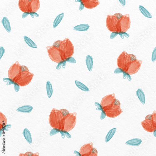 seamless red watercolour flower pattern background , greeting card