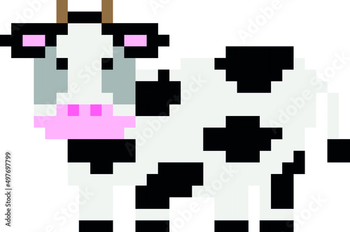 Cow Pixel art on a white background. Pixel art. Vector illustration.