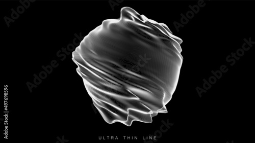 Distorted line spheres. Vector thin line glitch geometry.