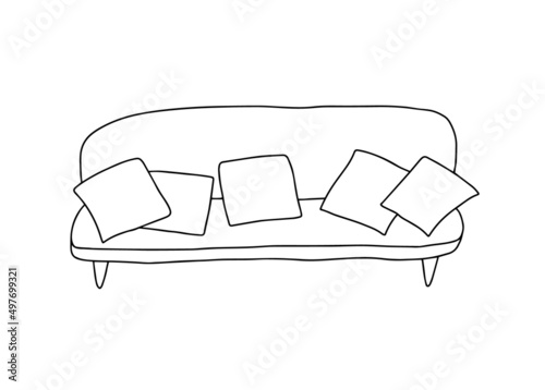 Cozy sofa with pillows doodle illustration
