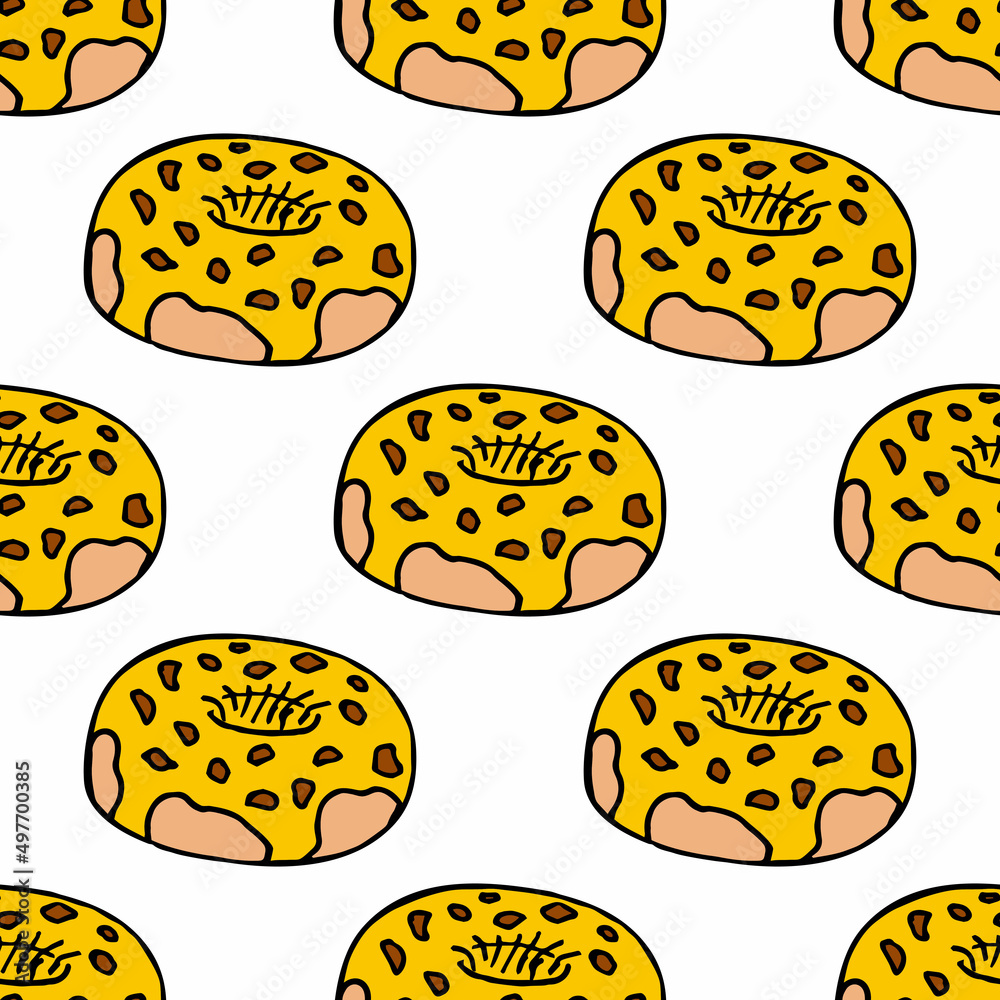 Seamless pattern with yellow donuts on white background. Vector image. Seamless pattern with yellow donuts on white background. Vector image.